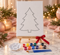Friendsmas Paint Kit with Christmas tree outline canvas, personalised Friendsmas 2026 easel with red bow, 12 paint pots, palette and brushes